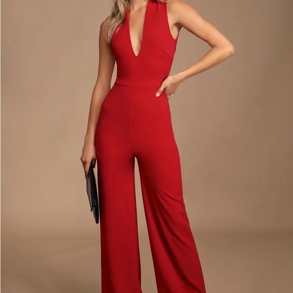 Lulu's Red Thinking Out Loud Sleeveless Jumpsuit